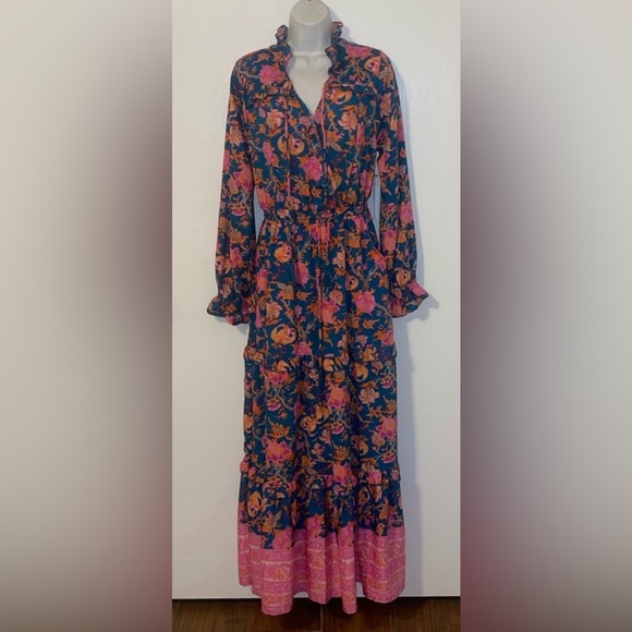 Boemo Dresses & Skirts - NWT Boemo Anthropologie Tiered Maxi Dress Floral Tassel Tie Long Sleeve